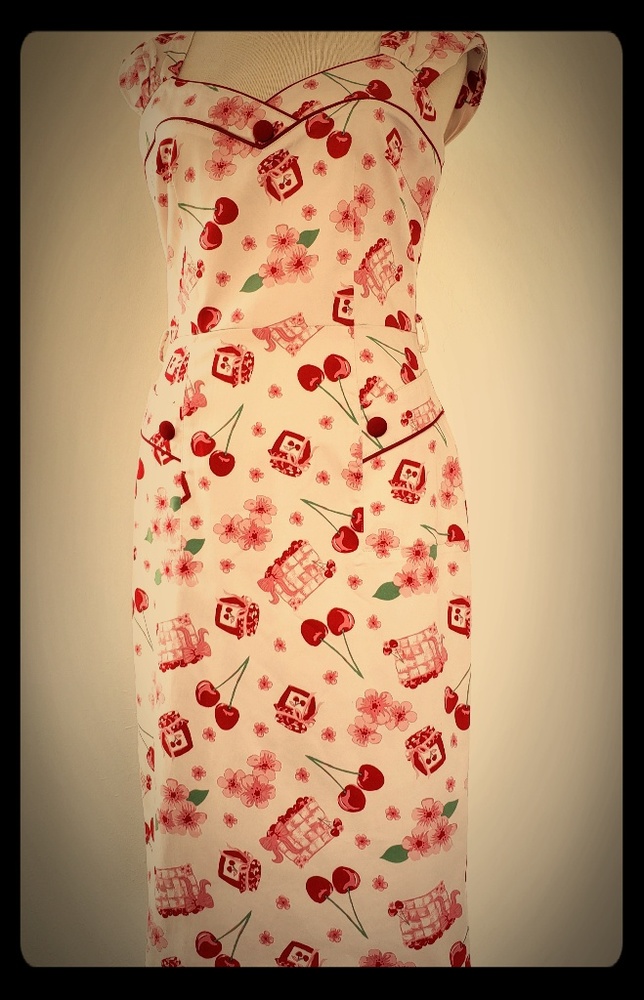 New Voodoo Vixen Cherry Print Pinup Wiggle Dress M